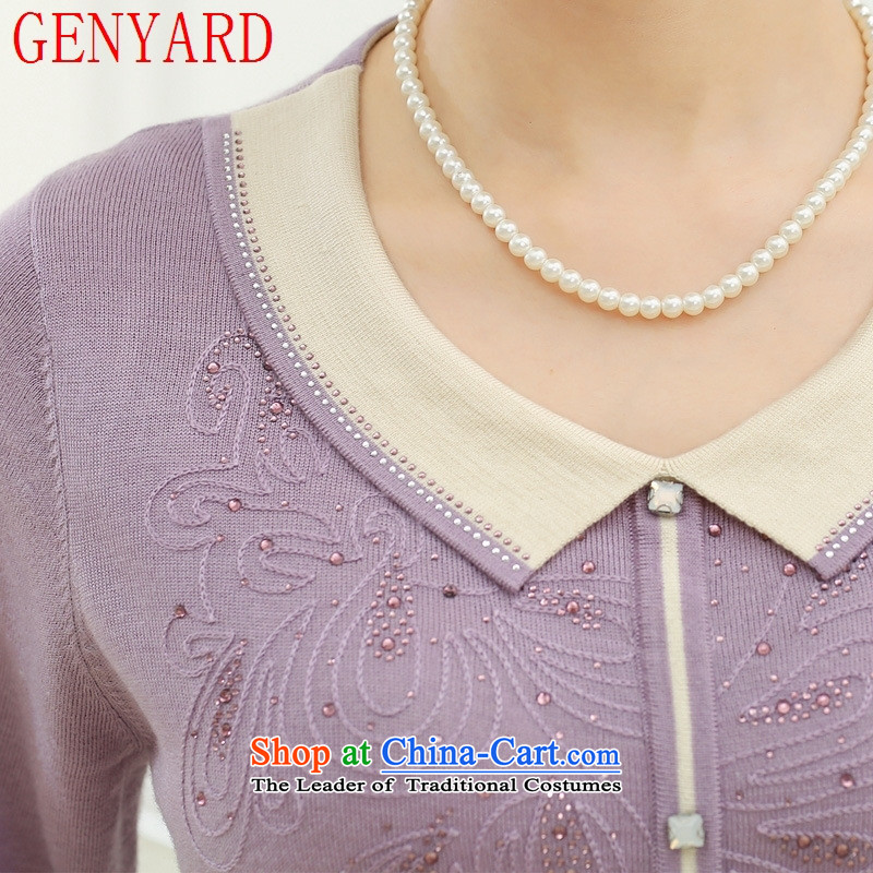 Load roll collar mother GENYARD Knitted Shirt, forming the basis of the Netherlands in low long-sleeved T-shirt with older blouses large load spring and autumn light purple M 100 catties ,GENYARD,,, within shopping on the Internet