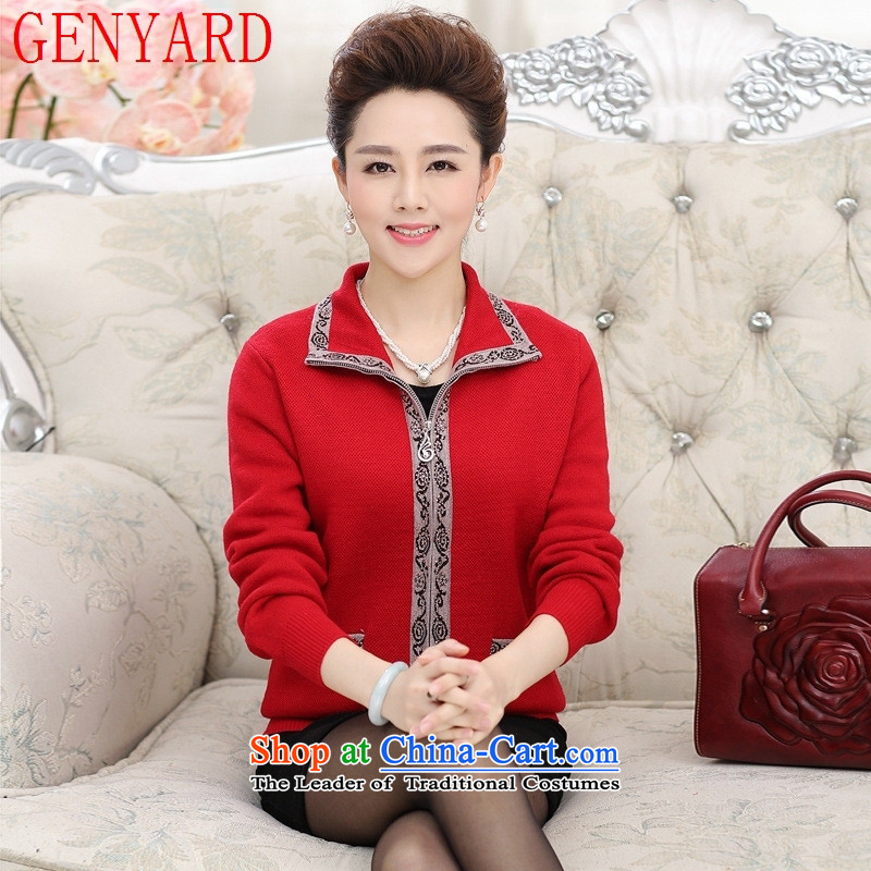 New Spring and Autumn GENYARD) women's older thick sweater jacket zipper cardigan middle-aged mother with fleece rubber red XL,GENYARD,,, shopping on the Internet
