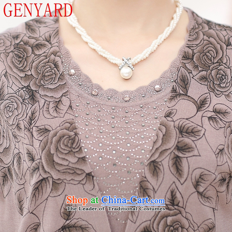 Spring GENYARD2015 new elderly mother with long-sleeved large middle-aged women's two kits autumn knitted shirts brown coal ,GENYARD,,, 100-125 L shopping on the Internet