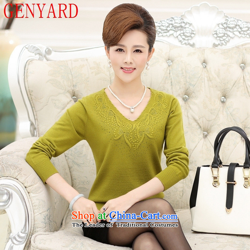 The elderly in the mother load GENYARD autumn knitted shirts middle-aged female boxed long-sleeved sweater round-neck collar larger T-shirt rubber coated red L 100-125 catty ,GENYARD,,, shopping on the Internet