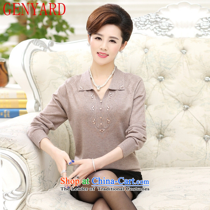 In the number of older women's GENYARD autumn long-sleeved T-shirt 40-50-year-old mother with spring and autumn load thick large roll collar woolen knitted shirts pink?3XL 145-165 catty