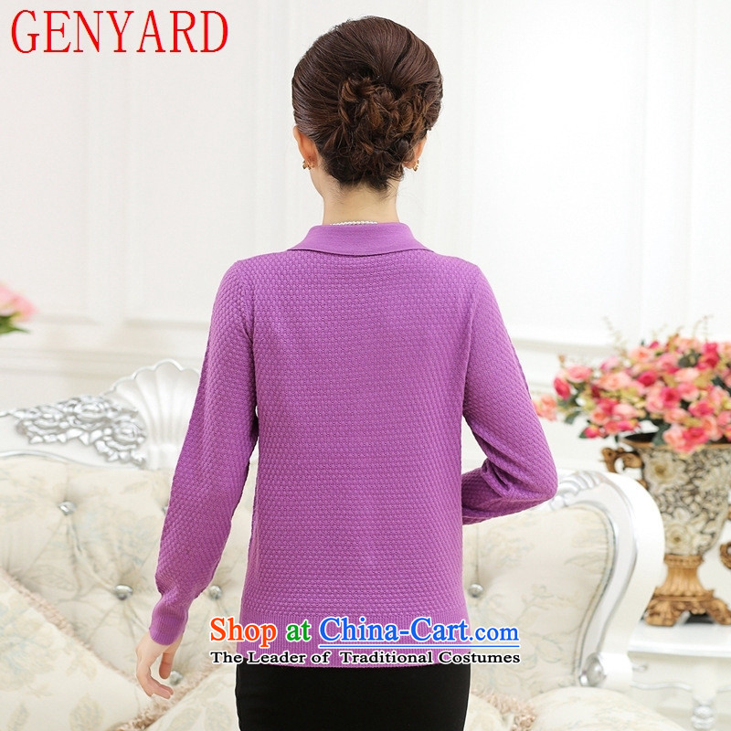 The elderly in the spring and autumn female GENYARD jackets 40-50-year-old middle-aged moms Knitted Shirt Cardigan lapel of long-sleeved T-shirt of purple M 100 catties ,GENYARD,,, within shopping on the Internet