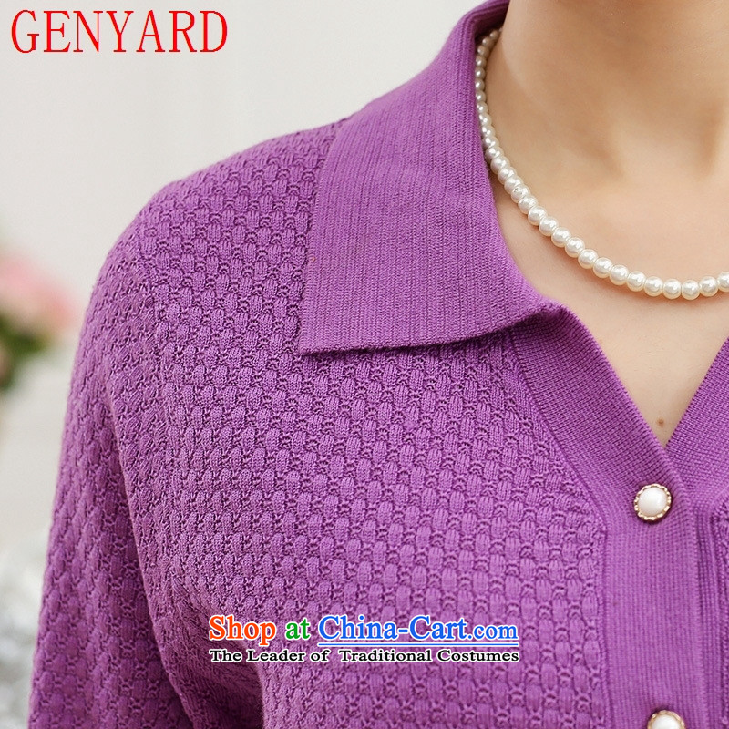 The elderly in the spring and autumn female GENYARD jackets 40-50-year-old middle-aged moms Knitted Shirt Cardigan lapel of long-sleeved T-shirt of purple M 100 catties ,GENYARD,,, within shopping on the Internet