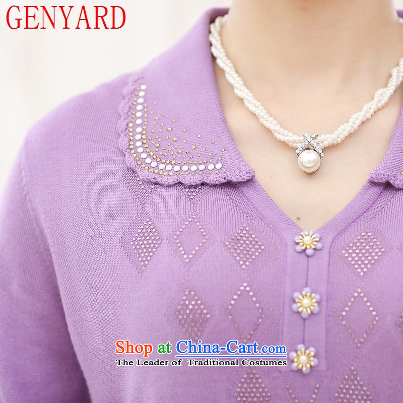 In the number of older women's GENYARD sweater middle-aged people with autumn knitted moms long-sleeved shirt lapel T-shirts for larger T-shirt female purple XL( recommendations 120-135 catty ),GENYARD,,, shopping on the Internet