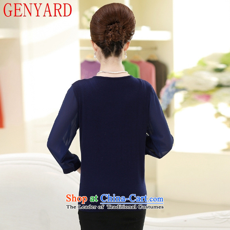 In the number of older women's GENYARD autumn Knitted Shirt long-sleeved T-shirt with a stylish new moms middle-aged 40-50 years old on the fleece cyan 3XL recommendations 145-165 catty ,GENYARD,,, shopping on the Internet