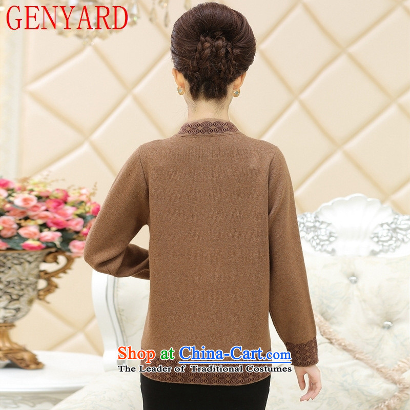 The elderly in the new GENYARD2015 women Fall/Winter Collections thick knitted cardigans middle-aged moms large load wool cardigan brown XL(115),GENYARD,,, shopping on the Internet