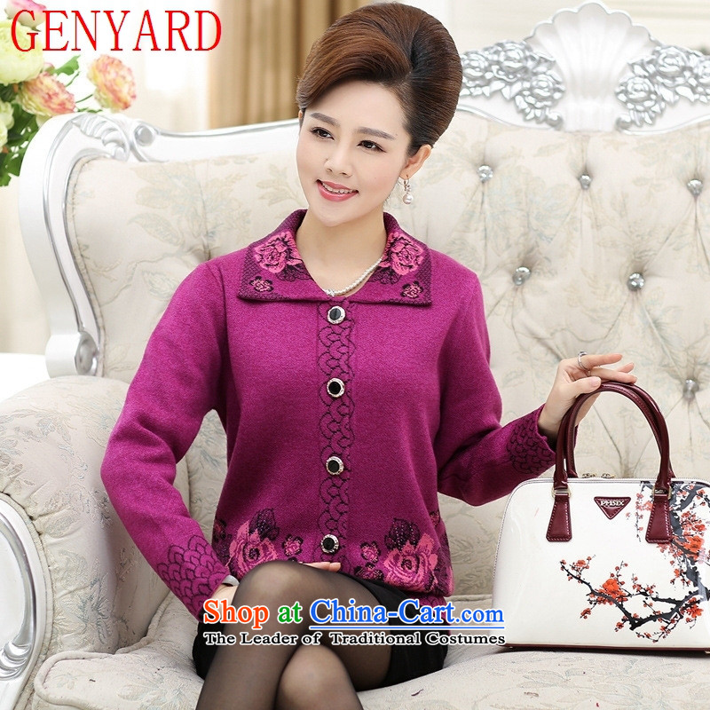 In the number of older women's GENYARD autumn and winter jackets with 50-60-year-old mother with her grandmother to sweater thick wool sweater purple 3XL on on