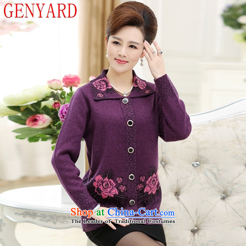 In the number of older women's GENYARD autumn and winter jackets with 50-60-year-old mother with her grandmother to sweater thick wool on CARDIGAN 3XL,GENYARD,,, Purple Shopping on the Internet