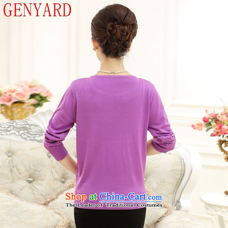 In the number of older women's GENYARD fall inside the new mother knitted T-shirt with round collar 40-50-year-old middle-aged ladies large long-sleeved T-shirt purple 2XL ,GENYARD,,, paras. 135-145 catty shopping on the Internet