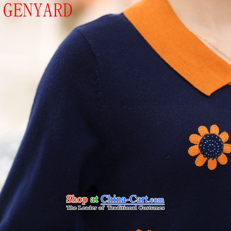 Replace the autumn GENYARD2015 mother in long long-sleeved sweater in older women's new autumn flip neck knitted dresses navy L recommendations 90-120 catty ),GENYARD,,, shopping on the Internet