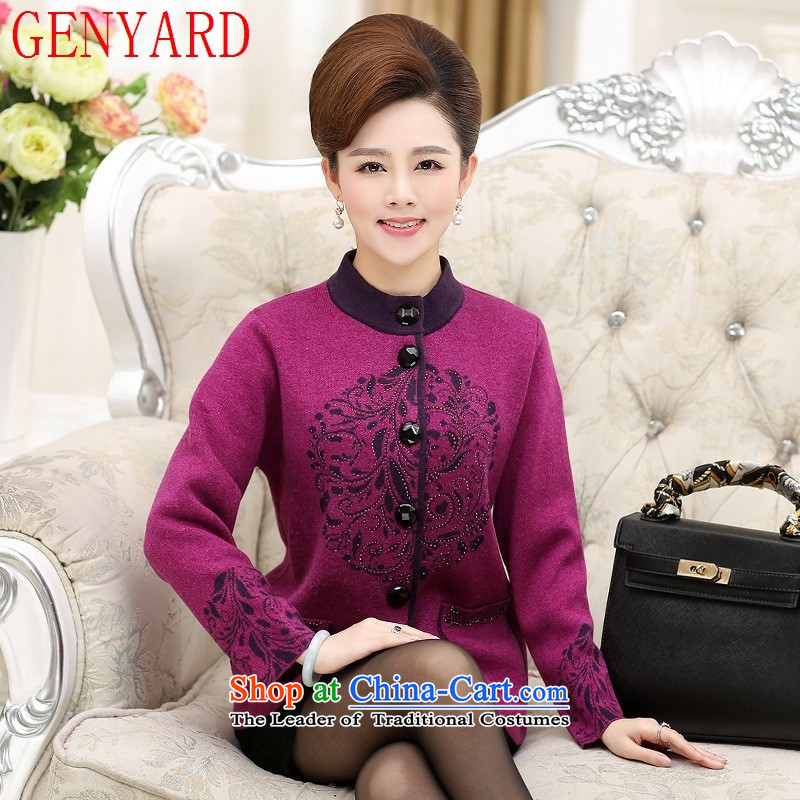 In the number of older women's GENYARD Fall_Winter Collections knitting cardigan larger mother replacing thick Fleece Jacket middle-aged 40-50 years old dark red?L