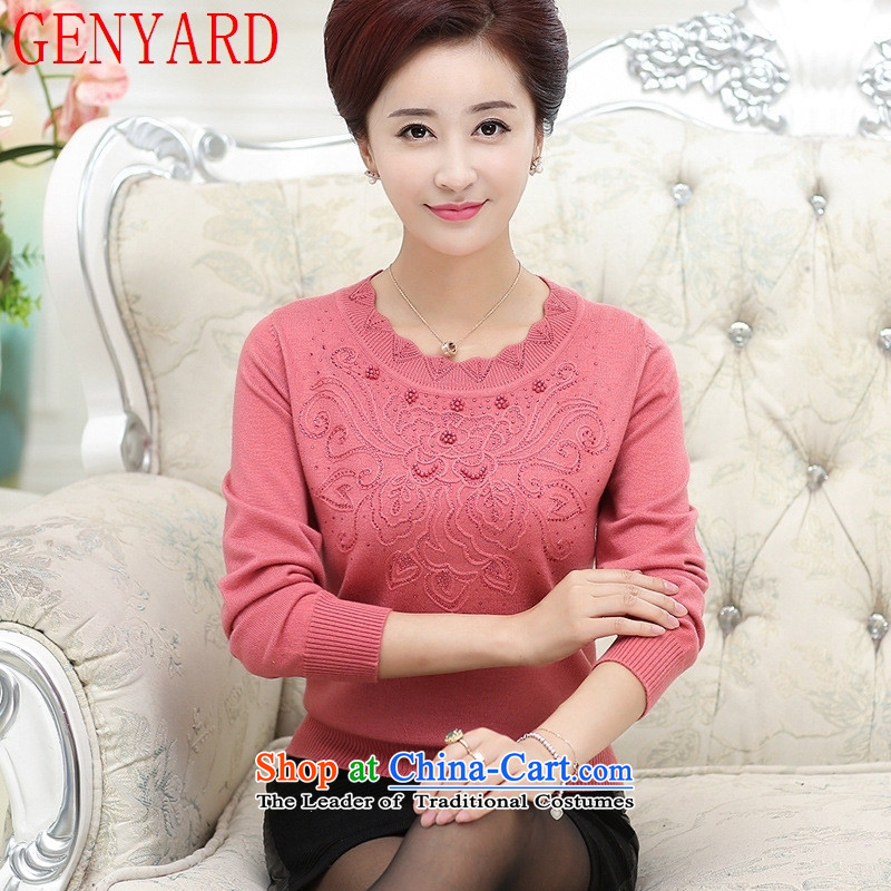 In the number of older women's GENYARD fall inside the new mother replacing sweater 40-50 round-neck collar middle-aged women forming the Woolen Sweater Knit-dark red?2XL