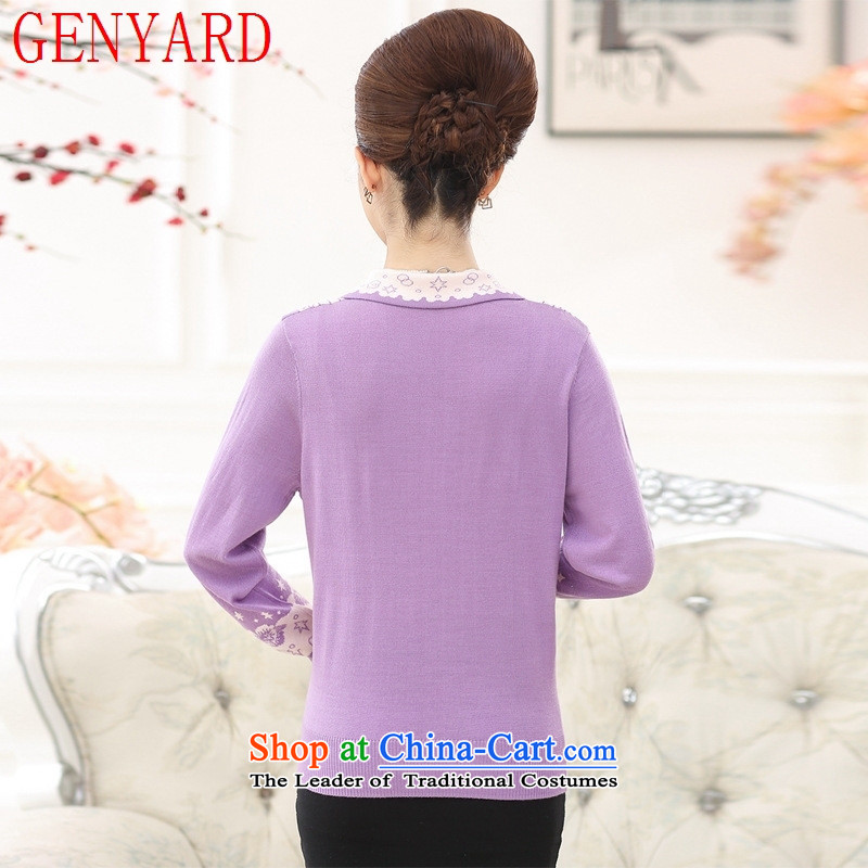 In the number of older women's GENYARD Knitted Shirt long-sleeved autumn temperament lapel large middle-aged people who have installed MOM sweater woolen sweater purple M recommendations 90-105 catty ),GENYARD,,, shopping on the Internet