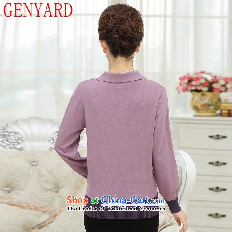 In the number of older women's GENYARD autumn knitted shirts T-shirt large middle-aged 40-50-year-old mother with stylish long-sleeved sweater green XL,GENYARD,,, lapel shopping on the Internet