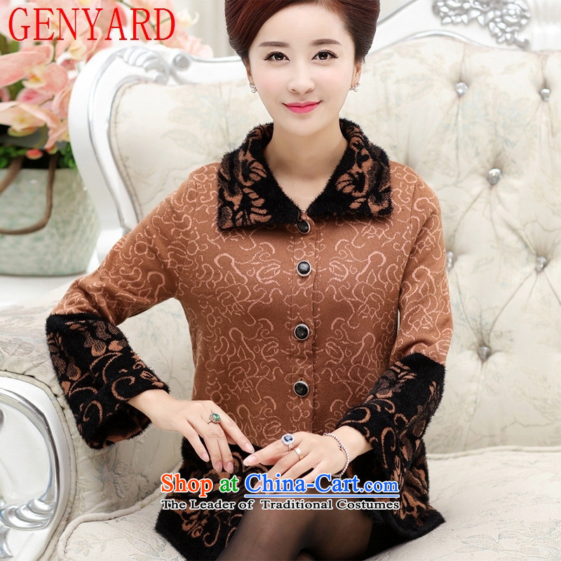 The autumn and winter load mother GENYARD woolen knitted shirts, older women's cashmere grandma loaded thick cardigan sweater jacket khaki M