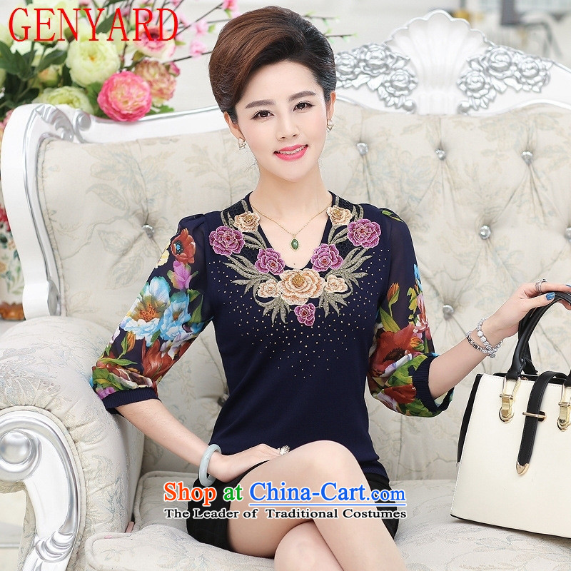 Replace spring and autumn GENYARD middle-aged 40-50 years old clothes in older knitted t-shirt larger female 7 cuff chiffon shirt RED M recommendations 85-100 catties_