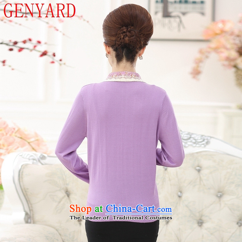 The elderly in the new GENYARD female autumn woolen knitted shirts larger mother load 2015 flip Neck Sweater Cardigan light jacket purple L recommendations 105-120 catty ),GENYARD,,, shopping on the Internet