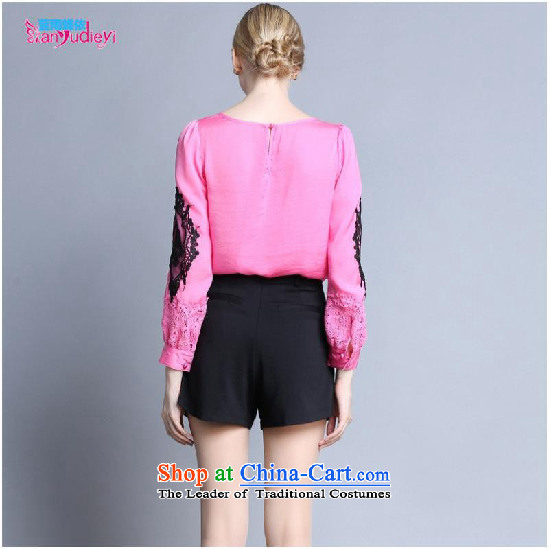 The Secretary for women shop .2015 involving fall of new European Women's site and a long-sleeved wire copper stitching shirt large Embroidered pink smock XL, blue rain butterfly according to , , , shopping on the Internet