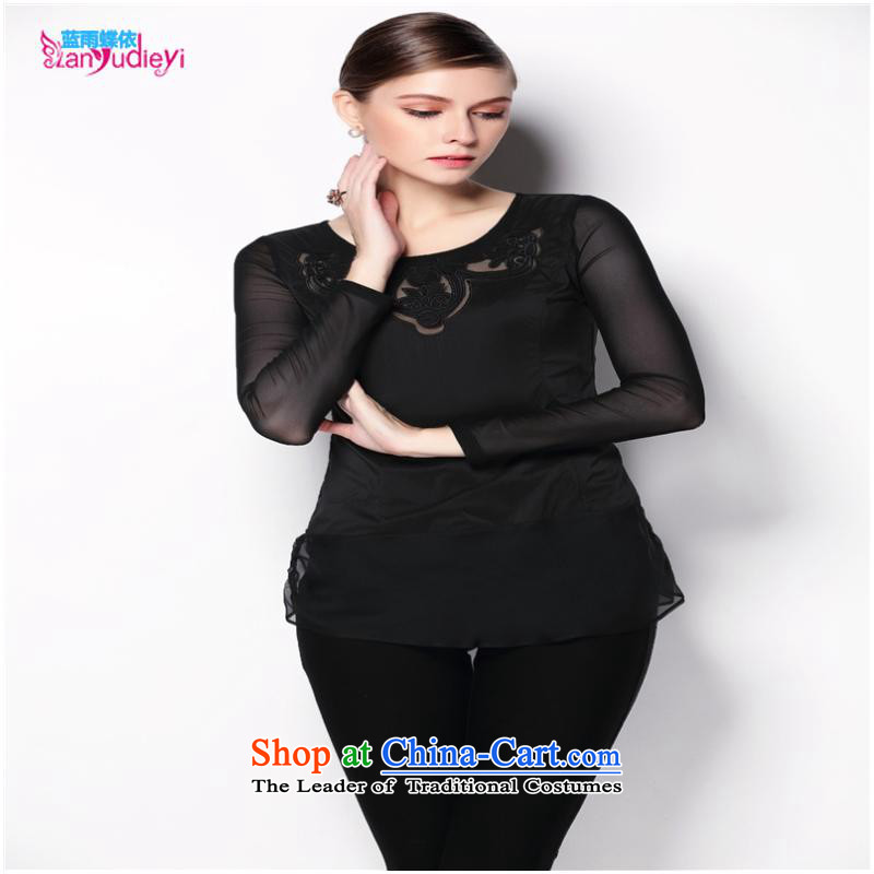 The Secretary for women involved in-store. European site autumn 2014 Women's clothes embroidery stitching Mesh long-sleeved shirt, forming the Netherlands XXL, blue blue rain butterfly according to , , , shopping on the Internet