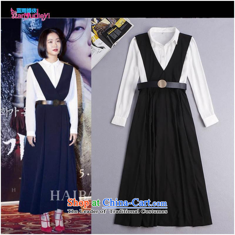 The Secretary for women shop .2015 involving fall of new strap long skirt long sleeved shirt + 2 piece dresses fall inside the girl  Y34G4 picture color L