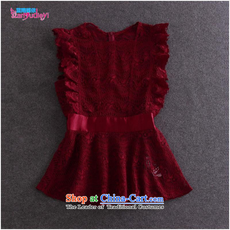The Secretary for women shop .2015 to load the new Europe and the Autumn Women Lace Embroidery + long-sleeved T-shirt billowy flounces dresses two kits wine red M Blue rain butterfly according to , , , shopping on the Internet