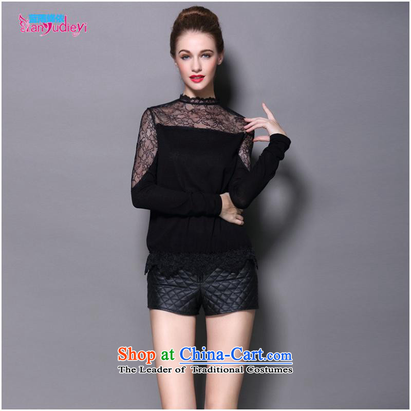The Secretary for women shop .2015 involving fall for women in Europe high-end pile collar lace temperament, forming the Netherlands female Sweater Knit-black M Blue rain butterfly according to , , , shopping on the Internet