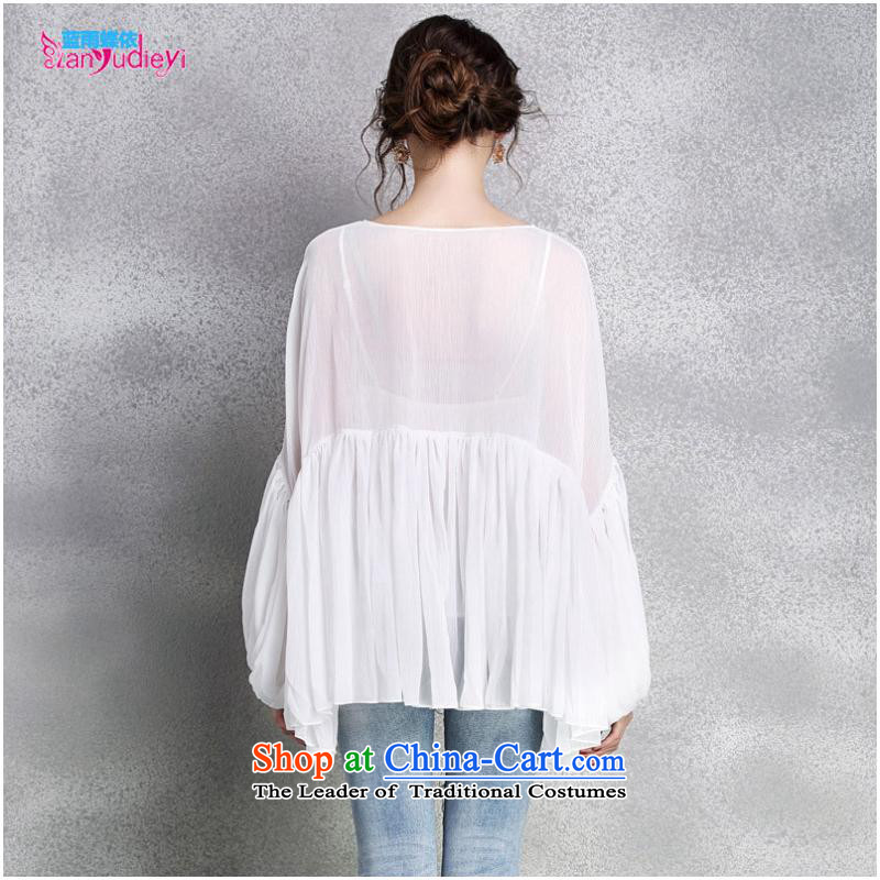 The Secretary for women shop .2015 involving new products for women clothes for larger women loose deep V-Neck lanterns cuff large flows of Netherlands, forming the CAMI white , blue rain butterfly according to , , , shopping on the Internet