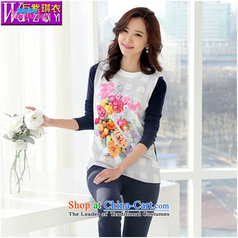 The Secretary for women involved shop .2015 autumn and winter new Korean Style Boxed Baihua stamp relaxd mother larger women wear shirts female T-shirt , blue color picture in , , , butterfly rain shopping on the Internet