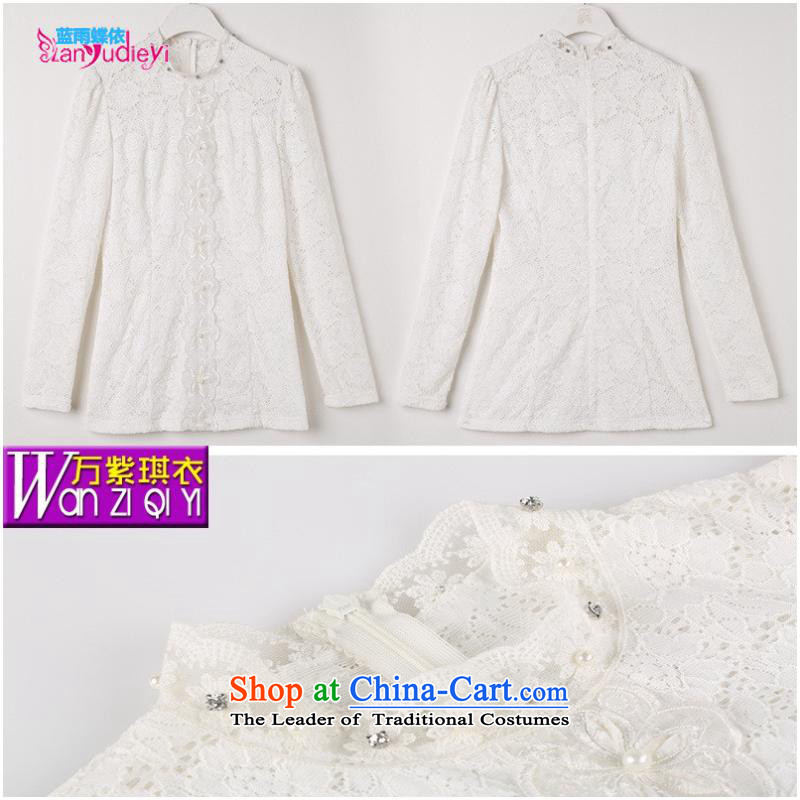 The Secretary for women involved in-store. European site fall new Western big forming the Women's clothes lace manually set the Pearl River Delta engraving lace white shirt T-shirt , blue rain butterfly according to , , , shopping on the Internet