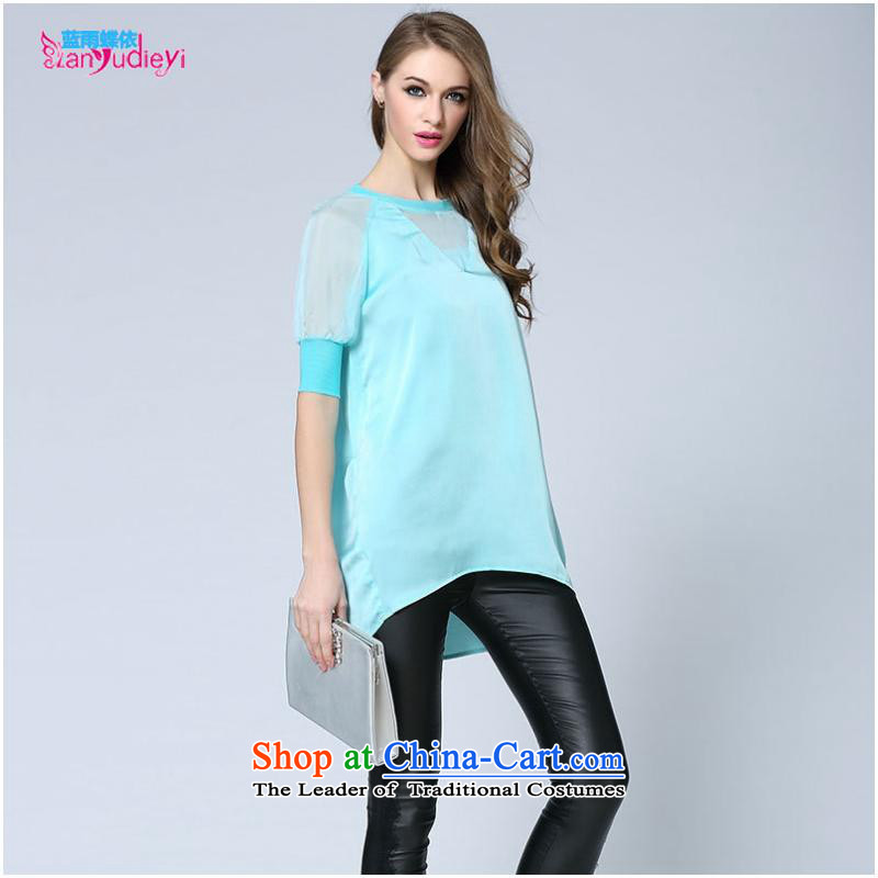 The Secretary for women shop .2015 involving summer European site New Silk long large western original single relaxd clothes upscale red T-shirts , blue rain butterfly according to , , , shopping on the Internet