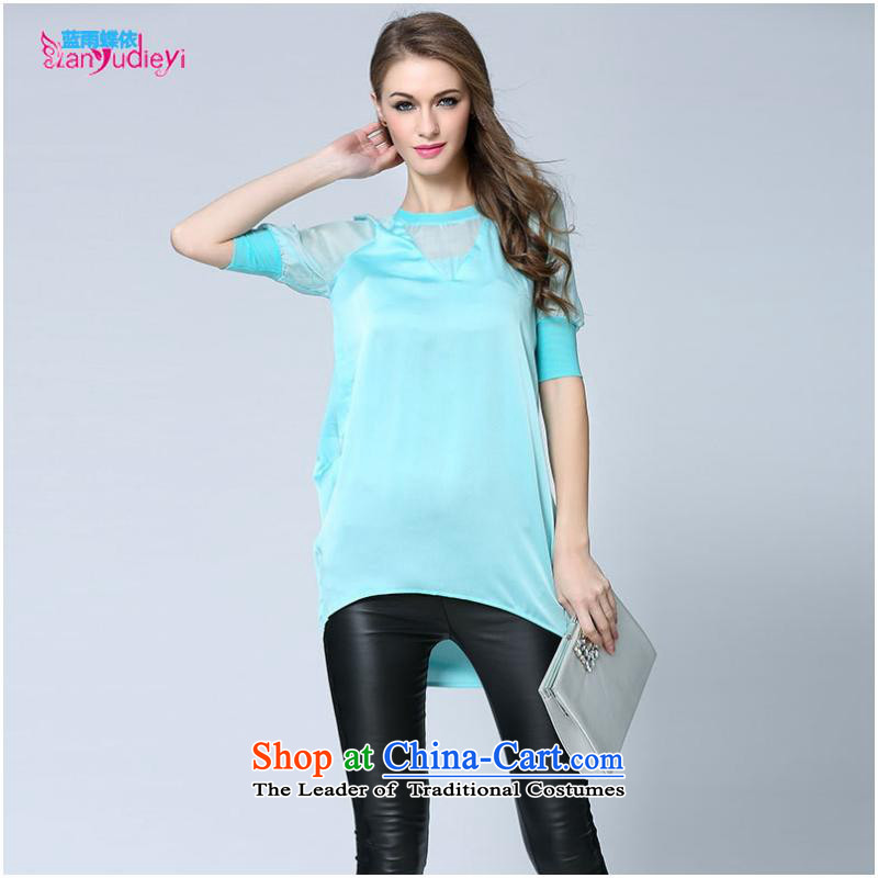 The Secretary for women shop .2015 involving summer European site New Silk long large western original single relaxd clothes upscale red T-shirts , blue rain butterfly according to , , , shopping on the Internet