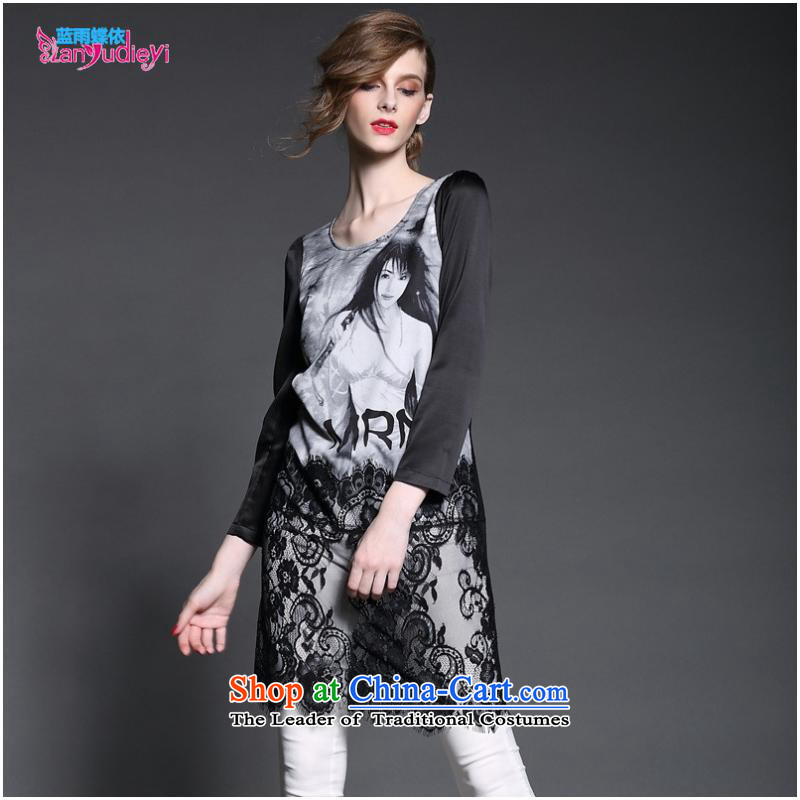 The Secretary for women involved shop .2015 autumn and winter Lace Embroidery Stamp fine lace decorated stamp dresses _A498 black L