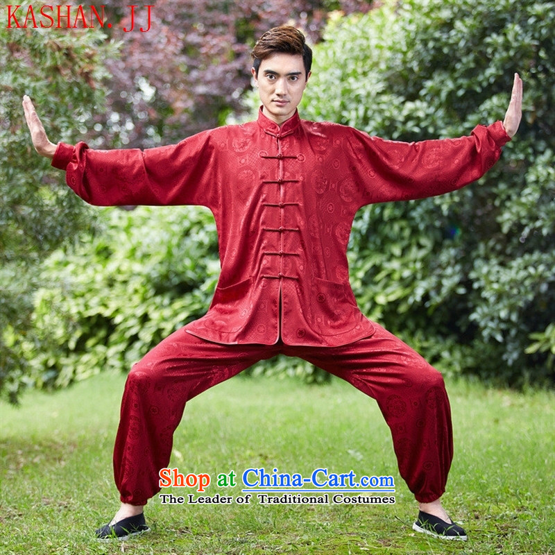 Mano-hwan's men Tang dynasty kit 2526-3_ kung fu shirt collar new ethnic Han-Tang dynasty men in lung beige kit 01 XL