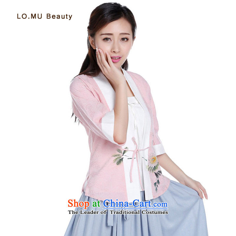 China wind hand-painted daisy improved Ms. Han-chancing cuff Han element cotton linen clothes hemp color S code ,LO.MU beauty,,, shopping on the Internet