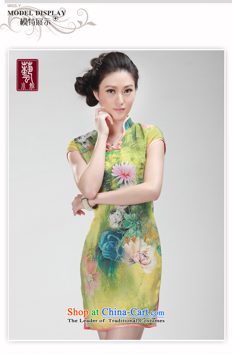 Mano-hwan's summer new Stylish retro improved silk cheongsam dress qipao daily Yellow M picture, prices, brand platters! The elections are supplied in the national character of distribution, so action, buy now enjoy more preferential! As soon as possible.