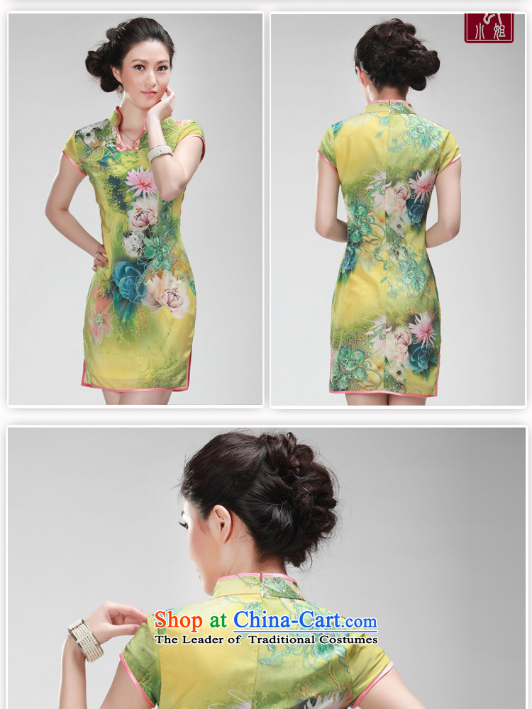 Mano-hwan's summer new Stylish retro improved silk cheongsam dress qipao daily Yellow M picture, prices, brand platters! The elections are supplied in the national character of distribution, so action, buy now enjoy more preferential! As soon as possible.