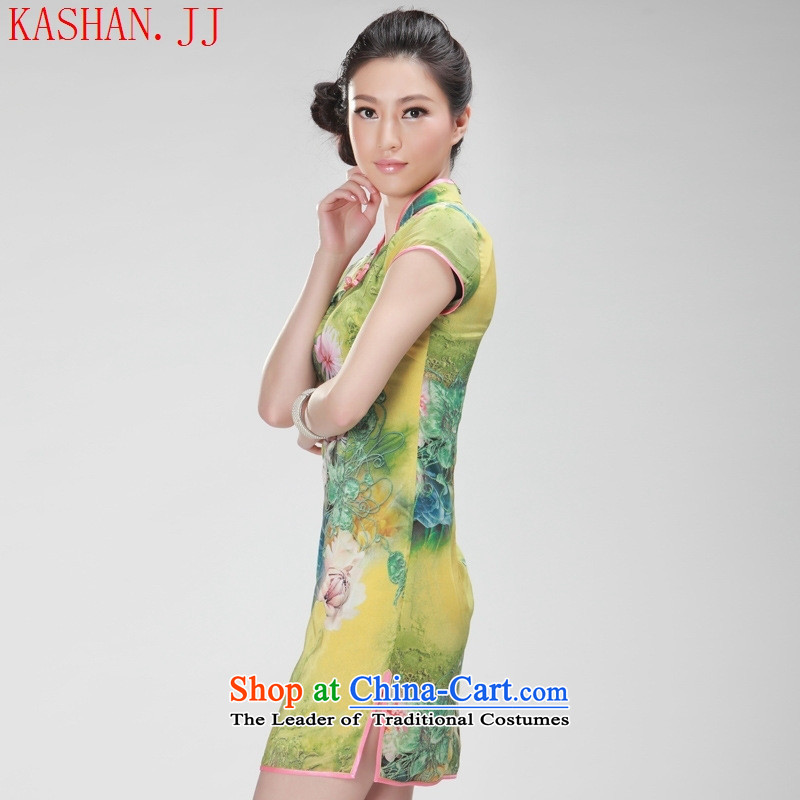 Mano-hwan's summer new Stylish retro improved silk cheongsam dress qipao daily Yellow M Card Shan (KASHAN.JJ CHRISTMASTIME) , , , shopping on the Internet