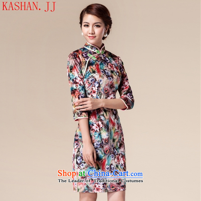The spring and autumn's new-hwan Stylish retro short of improved velvet cheongsam dress MOM pack pink M Card Shan (KASHAN.JJ CHRISTMASTIME) , , , shopping on the Internet