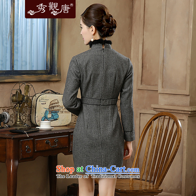 [Sau Kwun Tong] 2015 autumn and winter wind spirit new gross Washable Wool Lace Embroidery long sleeves? cheongsam dress QC5905 GRAY M-soo Kwun Tong shopping on the Internet has been pressed.