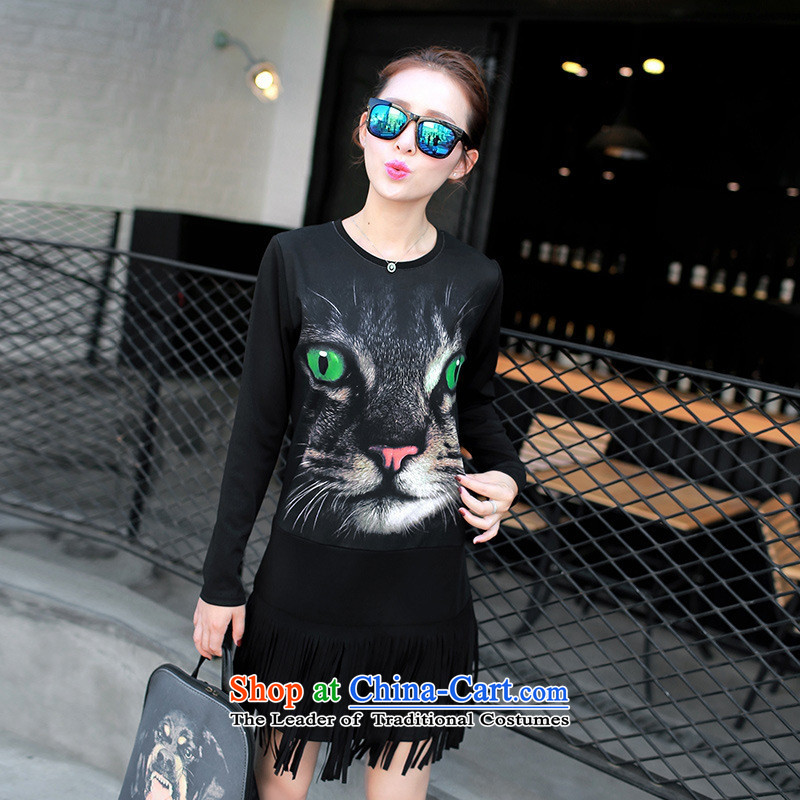 And involved shop New) Autumn *2015 Female European site long round-neck collar long-sleeved T-shirt, forming the edging shirt , L, and deals with the Black Cat (rvie.) , , , shopping on the Internet