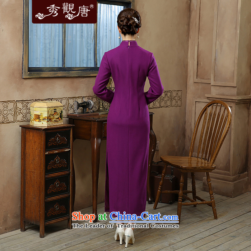 [Sau Kwun Tong] Zi Hong Ying 2015 Fall/Winter Collections Of Embroidery long wool? long-sleeved qipao skirt QC5902 temperament purple , L, Sau Kwun Tong shopping on the Internet has been pressed.