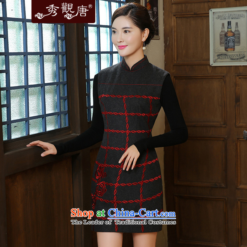 [Sau Kwun Tong] deplores the 2015 Fall/Winter Collections so new stylish retro latticed wool embroidery cheongsam dress QW5912? suit XL, Sau Kwun Tong shopping on the Internet has been pressed.