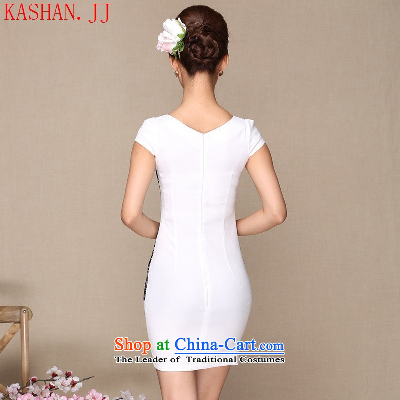 Mano-hwan's new summer short, improved stylish cheongsam dress retro graphics cotton dress thin white L, Susan Sarandon Zaoyuan (KASHAN.JJ card) , , , shopping on the Internet