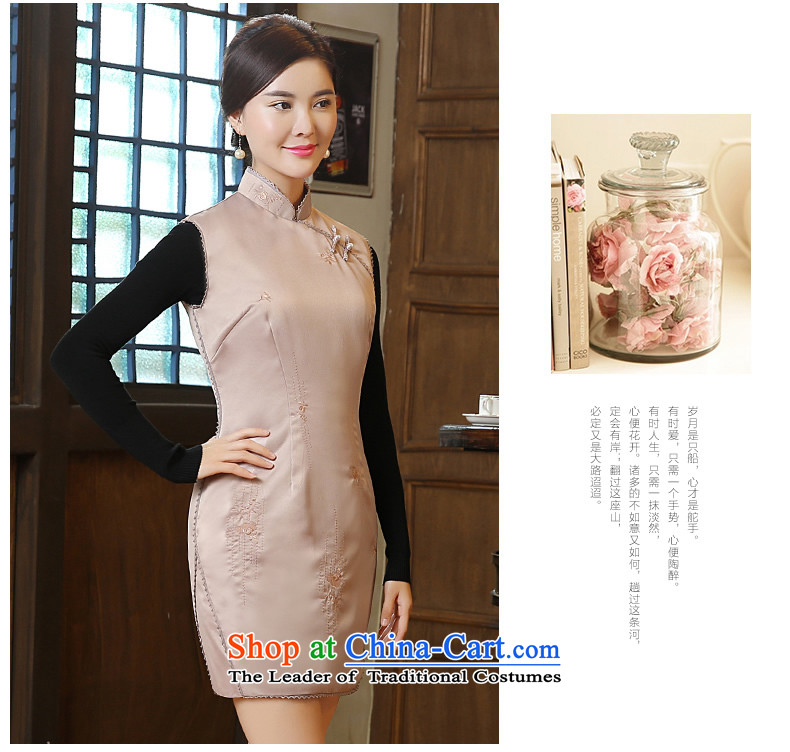 [Sau Kwun Tong] Bik pure 2015 Fall/Winter Collections new embroidery minimalist sleeveless style cheongsam dress QW5915 improved apricot M brand, prices, picture platters! The elections are supplied in the national character of distribution, so action, buy now enjoy more preferential! As soon as possible.