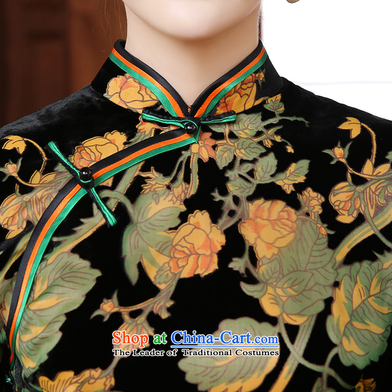 [Sau Kwun Tong] flowers fall 2015 a new Yim, Retro flocking in long silk cheongsam dress QC5911 long-sleeved suit 3XL, Soo-Kwun Tong shopping on the Internet has been pressed.