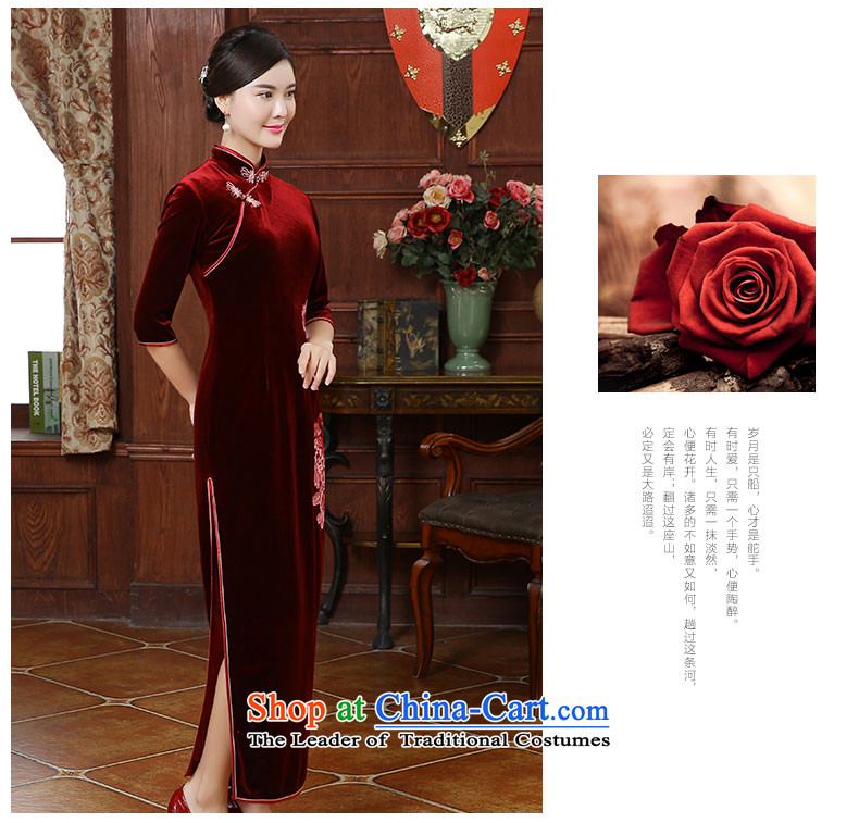 [Sau Kwun Tong] flowers fall 2015 a new seal, embroidery long Korean mother in the lint-free cuff cheongsam dress QC5909 wine red L picture, prices, brand platters! The elections are supplied in the national character of distribution, so action, buy now enjoy more preferential! As soon as possible.
