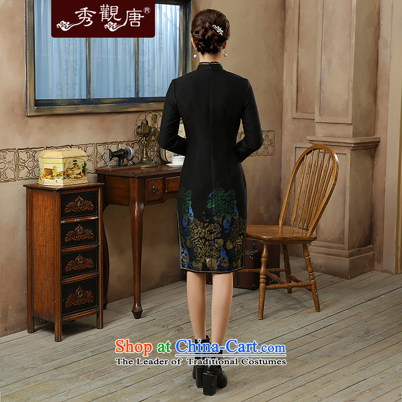 Aloe 2015 Fall/Winter Collections of new stamp long-sleeved retro improvements retro style qipao skirt Black XL, day-to-soo-Kwun Tong shopping on the Internet has been pressed.