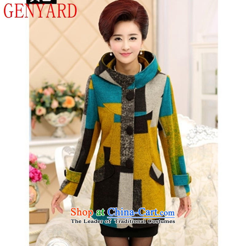 In the number of older women, GENYARD gross? Boxed autumn load mother coat large long-sleeved wool and latticed spring and autumn) Red XXL,GENYARD,,, shopping on the Internet