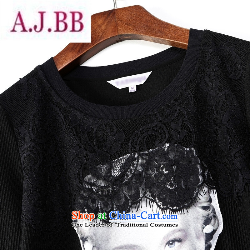Ya-ting and fashion boutiques autumn load new women's personality silhouette lace flower stitching Sau San wild black T-shirt S,A.J.BB,,, shopping on the Internet