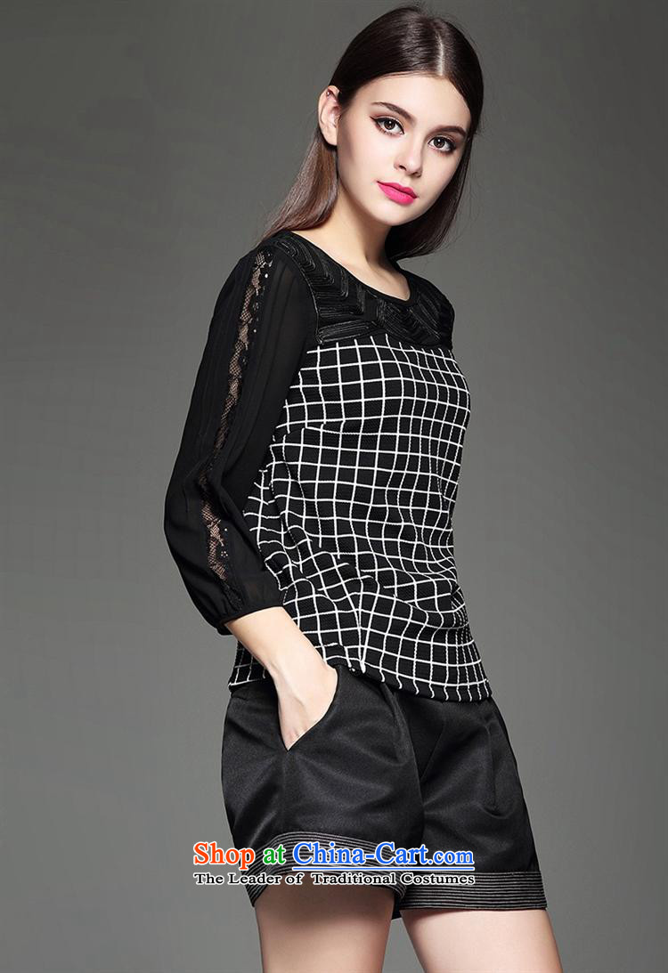 Ya-ting and fashion boutiques autumn load new women's personality lace stitching grid temperament shirt Black XL Photo, prices, brand platters! The elections are supplied in the national character of distribution, so action, buy now enjoy more preferential! As soon as possible.